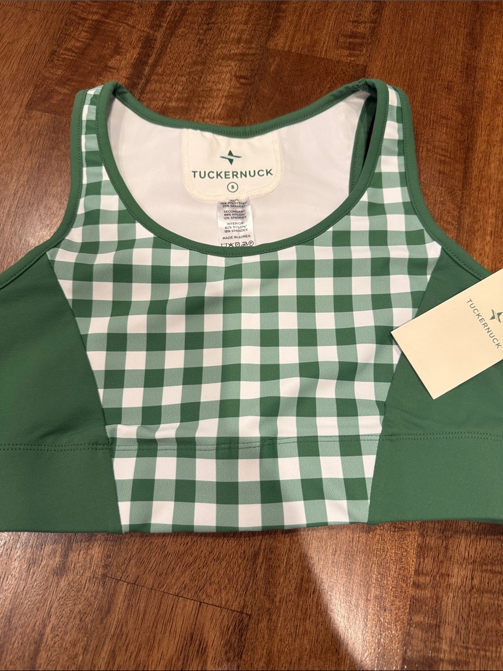 Tuckernuck Green and White Gingham Sports Bra